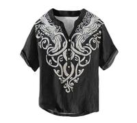 Caxndycing Chemise viking pour homme, mythe nordique, chemise hawaïenne, boutonnée, chemise médiévale à manches longues, coupe ajustée, infroissable, impression 3D, séchage rapide, chemise