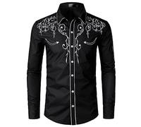 Caxndycing Chemise western à manches longues brodée pour homme - Imprimé cowboy - Chemises de style occidental - Mode traditionnelle brodée - Kaki - Chocolat - Petites chemises - Imprimé 3D - Chemise