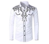 Caxndycing Chemise western à manches longues brodées pour homme - Imprimé cowboy - Chemises de style occidental - Mode traditionnelle brodée - Kaki - Chocolat - Petites chemises - Imprimé 3D - Chemise