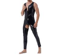 Caxndycing Combinaison pour homme en effet mouillé - Coupe slim - Latex brillant - Combinaison sexy - Haut laqué - Cuir - Maille - Pour homme - Tenue de soirée - Clubwear - Aspect mouillé, Noir , XL