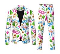 Caxndycing Costume de carnaval pour homme 2 pièces à paillettes - Imprimé - Veste de costume festive - Mariage classique - Carnaval - Veste de costume pour fête, festival, carnaval, Blanc., XXL