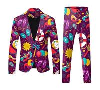 Caxndycing Costume de carnaval pour homme 2 pièces à paillettes - Imprimé - Veste de costume festive - Mariage classique - Carnaval - Veste de costume pour fête, festival, carnaval, rouge2, XXL