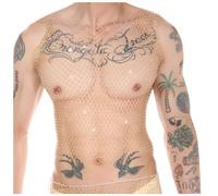 Caxndycing Débardeur en maille sans manches pour homme - Débardeur en maille filet - Pour homme - Transparent, or, L