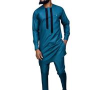 Caxndycing Ensemble 2 pièces pour homme - Tunique traditionnelle et pantalon - Costume ethnique dashiki - Vêtements africains - Haut chemise et pantalon - Tenue Dashiki, bleu, M