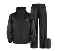 Caxndycing Ensemble de Pluie pour Hommes et Femmes - Imperméable - Veste et Pantalon de Pluie - Refléchissant - Pour Vélo et Moto, Noir , XXXL