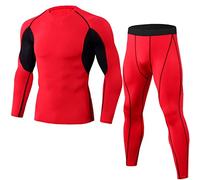 Caxndycing Ensemble de sous-vêtements fonctionnels pour homme - Combinaison de compression - Manches longues - Plusieurs couleurs - Automne - Hiver - Col rond - Sous-vêtements de ski, rouge, XL