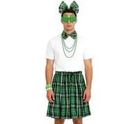 Caxndycing Ensemble écossais pour homme - Costume de la Saint Patrick - Pour adulte - Motif à carreaux irlandais - Bretelles kilt vert - Avec bonnets - Chaussettes hautes pour homme, vert, taille