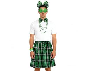 Caxndycing Ensemble écossais pour homme - Costume de la Saint Patrick - Pour adulte - Motif à carreaux irlandais - Bretelles kilt vert - Avec bonnets - Chaussettes hautes pour homme, vert, taille
