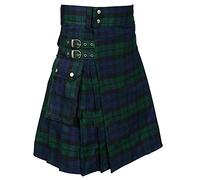 Caxndycing Ensemble écossais pour homme - Kilt et barrett - Mini jupe - Bonnet écossais - Lady Écosse - Accessoire de fête - Motif à carreaux irlandais - Costume de carnaval, W2 vert, XL