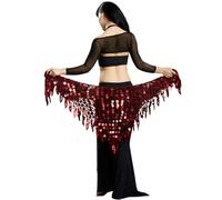 Caxndycing Foulard de danse à paillettes pour femme - Avec paillettes - Ceinture de danse du ventre - Franges - Jupe de danse du ventre - Jupe brillante - Jupe pampille courte - Danse du ventre, rouge