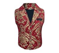 Caxndycing Gilet traditionnel victorien pour homme - Veste steampunk sans manches - Corset - Smoking - Gilet de costume formel élégant - Haut blazer décontracté - Gilet d'affaires, rouge, L
