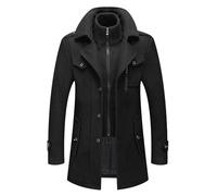 Caxndycing Manteau d'hiver 2 pièces pour homme - Manteau caban - Manteau d'hiver - Trench - Coupe ajustée - Manteau d'hiver chaud - Manteau court en loden, Noir , L