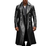 Caxndycing Manteau en Cuir Hommes Moyen Âge Noir Trench Coat Automne Hiver Fashions Slim Fit Long Manteau Steampunk Gothique Veste Loisirs Vintage Cosplay Costume Grande Taille, Noir , XL