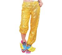 Caxndycing Pantalon à paillettes pour femme - Pantalon sarouel large avec taille élastique - Pantalon à paillettes - Taille haute - Pantalon de fête pour festival, club, danse du ventre, jaune, M