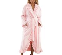 Caxndycing Peignoir à capuche en polaire pour femme - En tissu éponge - Léger - Kimono - Manteau de sauna - Manteau de maison - Longue robe de bain - En peluche - Coton éponge, Rose, L