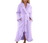 Caxndycing Peignoir à capuche en polaire pour femme - En tissu éponge - Léger - Kimono - Manteau de sauna - Manteau de maison - Longue robe de bain - En peluche - Coton éponge, lilas, S