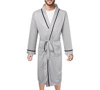 Caxndycing Peignoir pour homme en coton mélangé léger - Pour l'été - Kimono - Sauna - Piqué gaufré - Manteau de sauna avec col châle - Vêtement de détente et de nuit - Pyjama de maison, gris, L