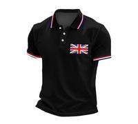 Caxndycing Polo à manches courtes pour homme - Motif drapeau du Royaume-Uni - Polo de golf - Chemise boutonnée - Col Henley - Décontracté - Grandes tailles - Respirant, Z1 noir., XXL