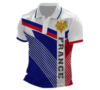 Caxndycing Polo pour homme - Motif drapeau de la France - Manches courtes - Col montant - Henley - Chemise d'été boutonnée - Coupe droite - Chemise de loisirs - Chemise de golf, bleu, XXL