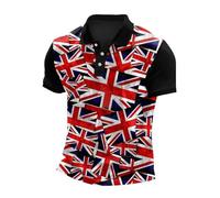 Caxndycing Polo pour homme - Motif drapeau du Royaume-Uni - Couleur unie - Coupe droite - T-shirt de sport - T-shirt de sport - T-shirt de loisirs - Respirant - Confortable, Noir 03., XXL