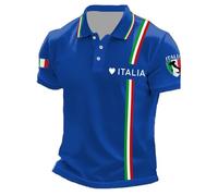 Caxndycing Polo pour homme - Motif drapeau italien - Manches courtes - Revers - Respirant - Séchage rapide - Avec boutonnière - Sport - Golf - Chemise d'été, bleu, XL