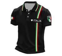 Caxndycing Polo pour homme - Motif drapeau italien - Manches courtes - Revers - Respirant - Séchage rapide - Avec boutonnière - Sport - Golf - Chemise d'été, Noir , L