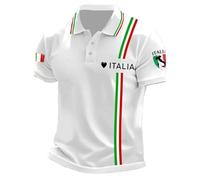 Caxndycing Polo pour homme - Motif drapeau italien - Manches courtes - Revers - Respirant - Séchage rapide - Avec boutonnière - Sport - Golf - Chemise d'été, Blanc., M