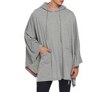 Caxndycing Poncho à capuche irrégulier pour homme - Sweat à capuche surdimensionné - Manches chauve-souris - Cape de loisirs - Avec poche - Doux - Baggy - Asymétrique - Vacances - Simple - Pull à