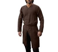 Caxndycing Robe longue unie à manches longues pour homme - Style viking - Tunique médiévale - Pour Halloween - Tunique de guerrier - Cape noire - Pour cosplay - Sans ceinture, x8 marron, XL