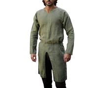 Caxndycing Robe unie à manches longues pour homme - Chemise viking médiévale - Tunique médiévale - Tunique médiévale - Tunique médiévale - Halloween - Tunique guerrier - Cape sombre - Cosplay - Sans