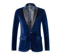 Caxndycing Sakko Veste de costume en velours pour homme - Élégante veste de Noël sportive et décontractée - Veste d'extérieur légère et fine - Blazer coupe droite avec poches et fermeture éclair, bleu