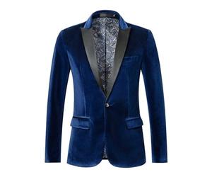Caxndycing Sakko Veste de costume en velours pour homme - Élégante veste de Noël sportive et décontractée - Veste d'extérieur légère et fine - Blazer coupe droite avec poches et fermeture éclair, bleu