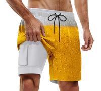 Caxndycing Short de bain pour homme - Multicolore - Hawaï - Confortable et respirant - Pour festival de la bière - Short de plage - Short de bain amusant - Bière 3D - Multicolore - Séchage rapide