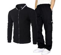 Caxndycing Survêtement 2 pièces pour homme - Veste bomber et pantalon cargo - Manches longues - Y2K Baggy - Avec poches et fermeture éclair - En coton - Combinaison de loisirs, Noir , XXXL