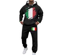 Caxndycing Survêtement de jogging pour homme - Motif drapeau de l'Italie - 2 pièces - Sweat à capuche et pantalon de jogging décontracté - Survêtement sportif, 03 noir., XXL