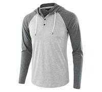 Caxndycing Sweat à capuche à manches longues en coton pour homme - T-shirt de baseball classique - Pull à capuche avec cordon de serrage - Respirant - Fin - Décontracté - Léger - Bloc de couleurs,