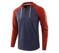 Caxndycing Sweat à capuche à manches longues en coton pour homme - T-shirt de baseball classique - Pull à capuche avec cordon de serrage - Respirant - Fin - Décontracté - Léger - Bloc de couleurs,