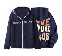 Caxndycing Sweat à capuche pour homme avec imprimé « Love Like Jesus » - Mode - Manches longues - Veste à capuche décontractée - Automne - Hiver - Chaud - Vintage, bleu marine, XXL