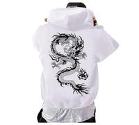 Caxndycing Sweat à capuche surdimensionné pour homme avec imprimé arrière Y2K - Sweat à capuche décontracté avec lettres imprimées dragon - Veste de survêtement Hip Hop Streetwear avec poches -