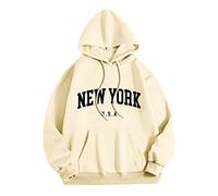 Caxndycing Sweat-shirt à capuche pour homme avec imprimé lettre New York - Pull à manches longues - Pull à capuche ample Y2K - Veste de survêtement universitaire avec poches et cordon de serrage,