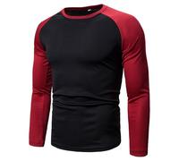 Caxndycing T-shirt à manches longues pour homme - Bicolore - Avec col rond - En coton - Col rond - Manches longues - Bloc de couleurs - Sweatshirt surdimensionné - Mode basique - T-shirt de sport,