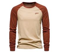 Caxndycing T-shirt à manches longues pour homme - Décontracté - Patchwork - Chemise de loisirs - Col rond - Haut contrasté - T-shirt de baseball surdimensionné - Col rond, kaki, L