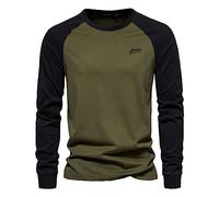 Caxndycing T-shirt à manches longues pour homme - Décontracté - Patchwork - Chemise de loisirs - Col rond - Haut contrasté - T-shirt de baseball surdimensionné - Col rond, AG, S