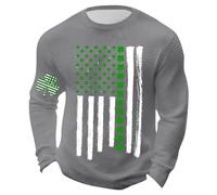 Caxndycing T-shirt gaufré à manches longues pour homme St Patrick - Manches longues - Col rond - Imprimé trèfle - Manches longues - Shamrock - Sweatshirt Lucky Trèfle porte-bonheur - Surchemise, gris