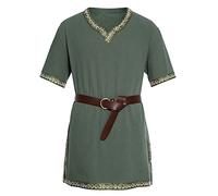 Caxndycing Tunique médiévale pour homme, pour LARP, chevalier, déguisement, robe, cosplay, Halloween, fête costumée, costume médiéval, viking, renaissance, col montant, A1 vert., L