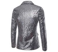 Caxndycing Veste à paillettes pour homme - Blazer tendance - Coupe droite - Veste de costume à un bouton - Veste moderne brillante pour homme - Pour mariage et fête, argenté, L