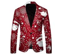 Caxndycing Veste de costume de Noël pour homme - Veste de costume Christmas Santa amusante - Imprimés 3D - Veste de costume - Boule de cristal de Noël - Motif imprimé festif - Blazer de mariage
