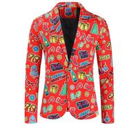 Caxndycing Veste de costume de Noël pour homme - Veste de costume de Noël amusante - Impression 3D - Boule de cristal - Motif imprimé festif - Mariage - Blazer - Modèle 2024, A1 rouge pastèque, XXL