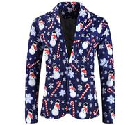 Caxndycing Veste de costume de Noël pour homme - Veste de costume de Noël amusante - Impression 3D - Boule de cristal - Motif imprimé festif - Mariage - Blazer - Modèle 2024, bleu, L