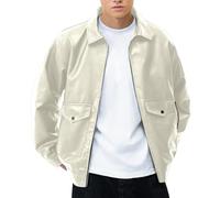 Caxndycing Veste de moto rétro en cuir synthétique pour homme - Veste bomber en cuir synthétique - Fermeture éclair - Veste demi-saison - Veste de motard légère avec col montant, Blanc., L